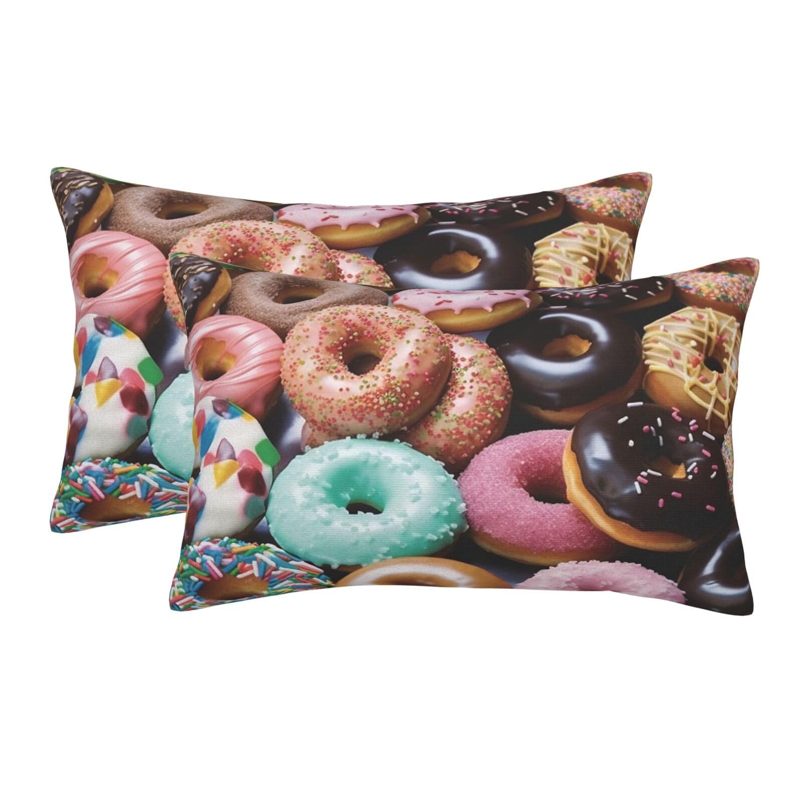 2 Pack Standard Size Pillow Cases for Hair and Skin Soft Breathable Pillow Case Covers with Hidden Zipper Donuts Pillowcase 20"x30" Pillow Cover for Sleeping Gift