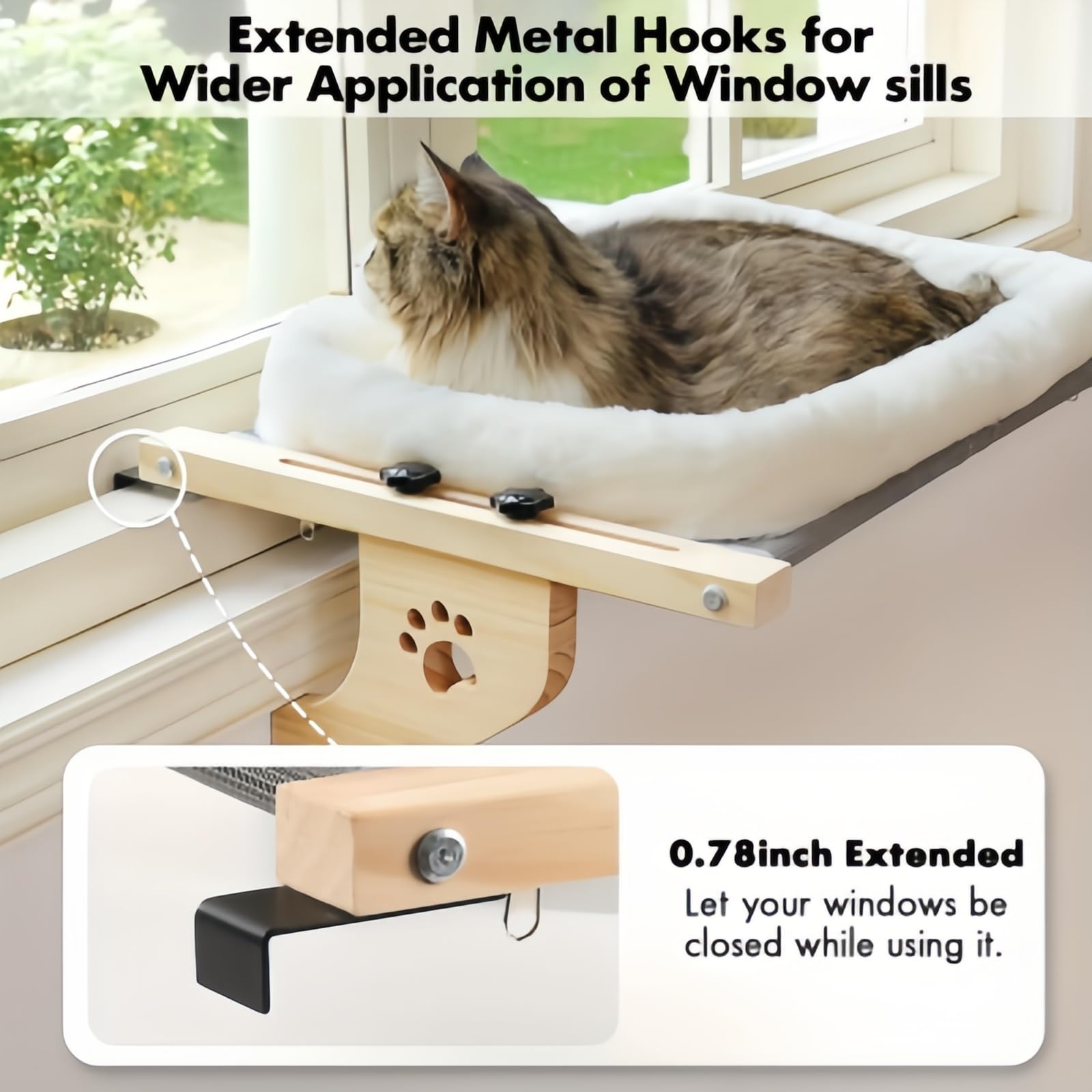 Perchoir réglable pour fenêtre de chat, hamac en polaire douce avec support mural/plafond sécurisé, motif empreintes de pattes pour la relaxation des chats d'intérieur (B-B)