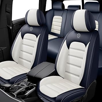 5 Seat Covers for Mercedes-Benz EQB 250 2022-2023 Leather Car Seat Covers Waterproof Anti-Slip Soft Car Seat Protectors Automotive Seat Covers with AirbagStandard,White+Blue