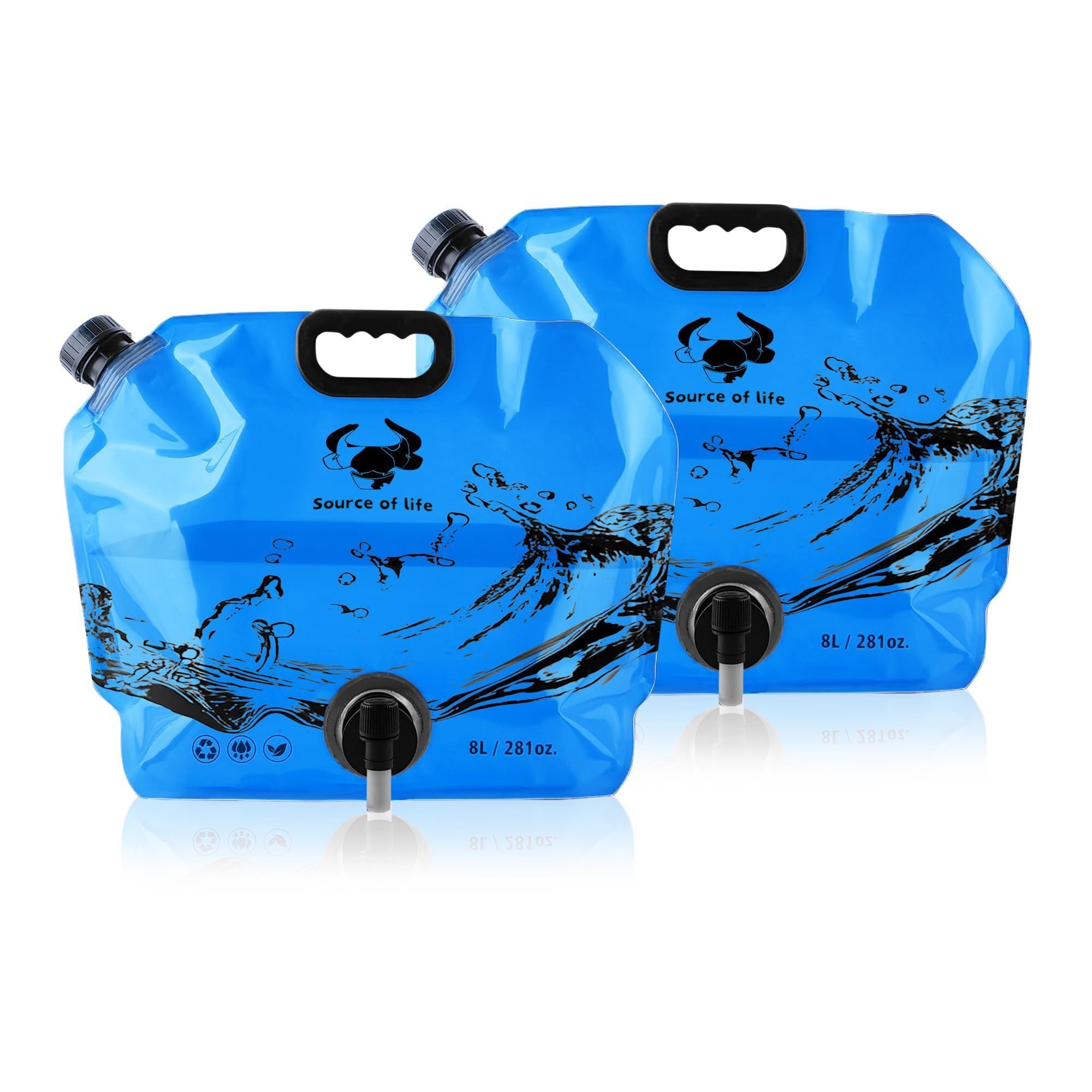 Water Jug Camping 2.1 Gallon Collapsible with Spigot, BPA Free Portable Water Pouch Foldable Water Bags for Outdoor Hiking, Travel and Emergency &amp; Water Storage Containers (Blue-2Pcs)