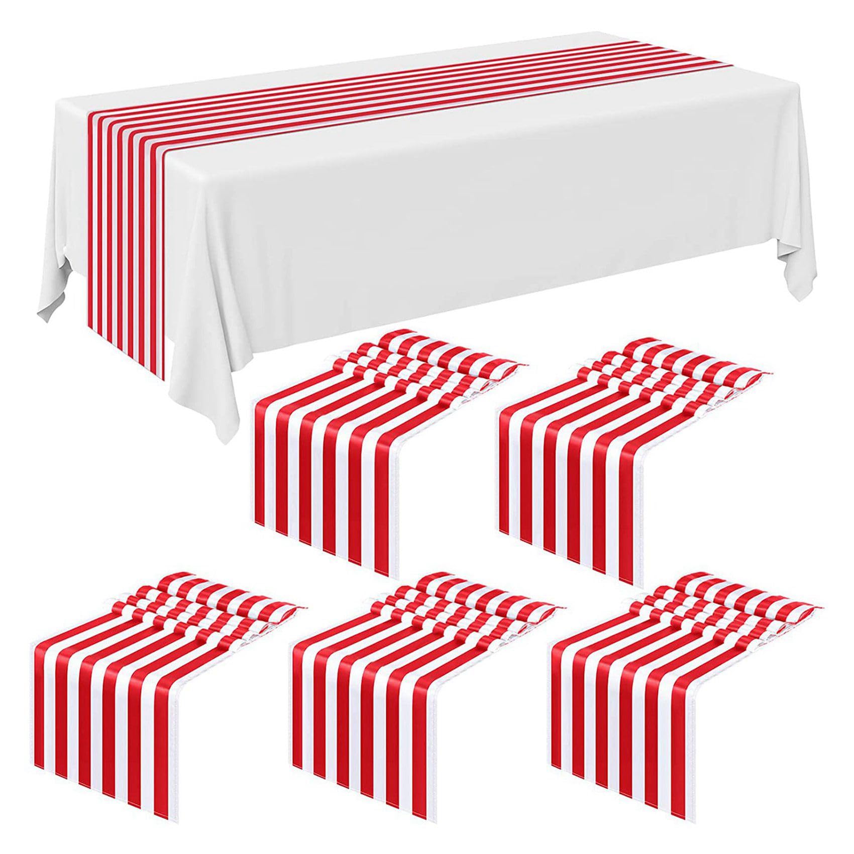 Lot de 18 chemins de table rayés en polyester - Décoration de table de mariage - Rouge et blanc - 12 x 108 cm