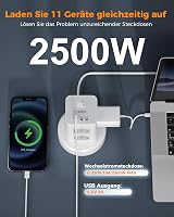 TESSAN Elosztótorony 8 Aljzattal és 3 USB Porttal - Behúzható 2m Kábellel, Helytakarékos Elosztó Kapcsolóval Otthoni és Irodai Használatra 5