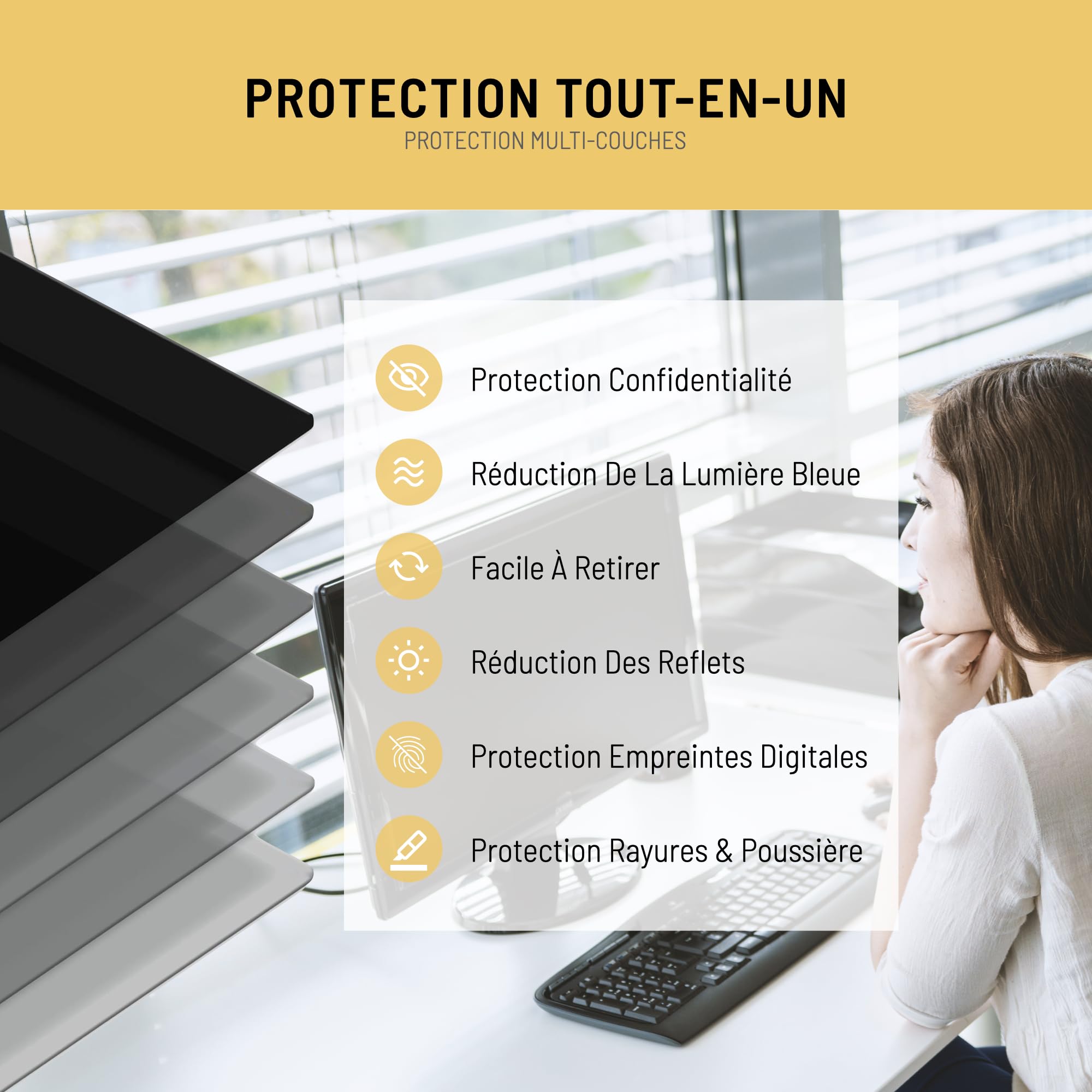 VistaProtect Filtre de Confidentialité Anti-Lumière Bleu 2-en-1 pour Écran Ordinateur Moniteur 21.5 Pouces