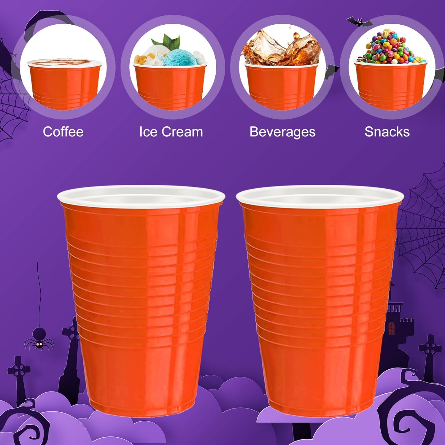 120 pcs 16 oz Orange plastic cups Halloween plastic Disposable cups orange Party Cups for drinking Tastings served Snacks Barbecues Picnics - Image 2