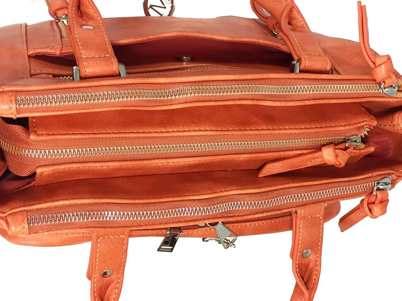 Multi Zippers Fashion Locking Faux Leather Concealed Carry Gun Shoulder Bag - Image 7