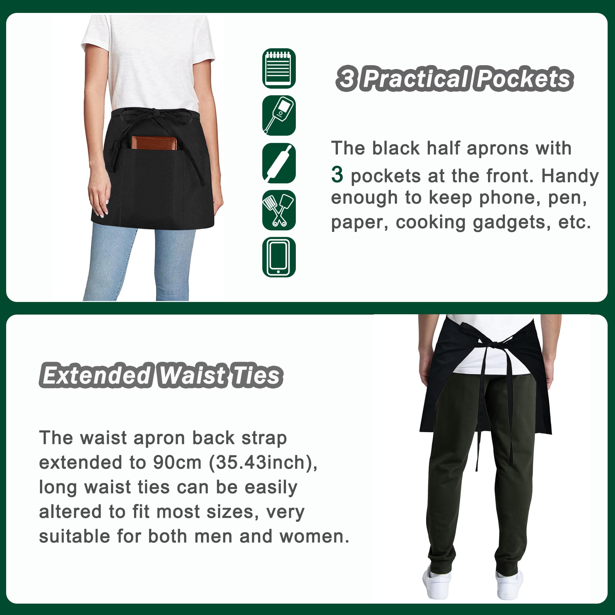 umboom 4 Pack Black Waterproof Waist Apron - Image 4