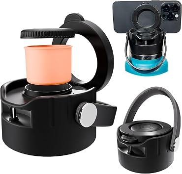 MagSafe Wide Mouth Lid for Hydro Flask Water Bottle, Magnetic Phone Holder for All Phones, AirTag or Tile Sticker Holder and Hidden Storage Compartment