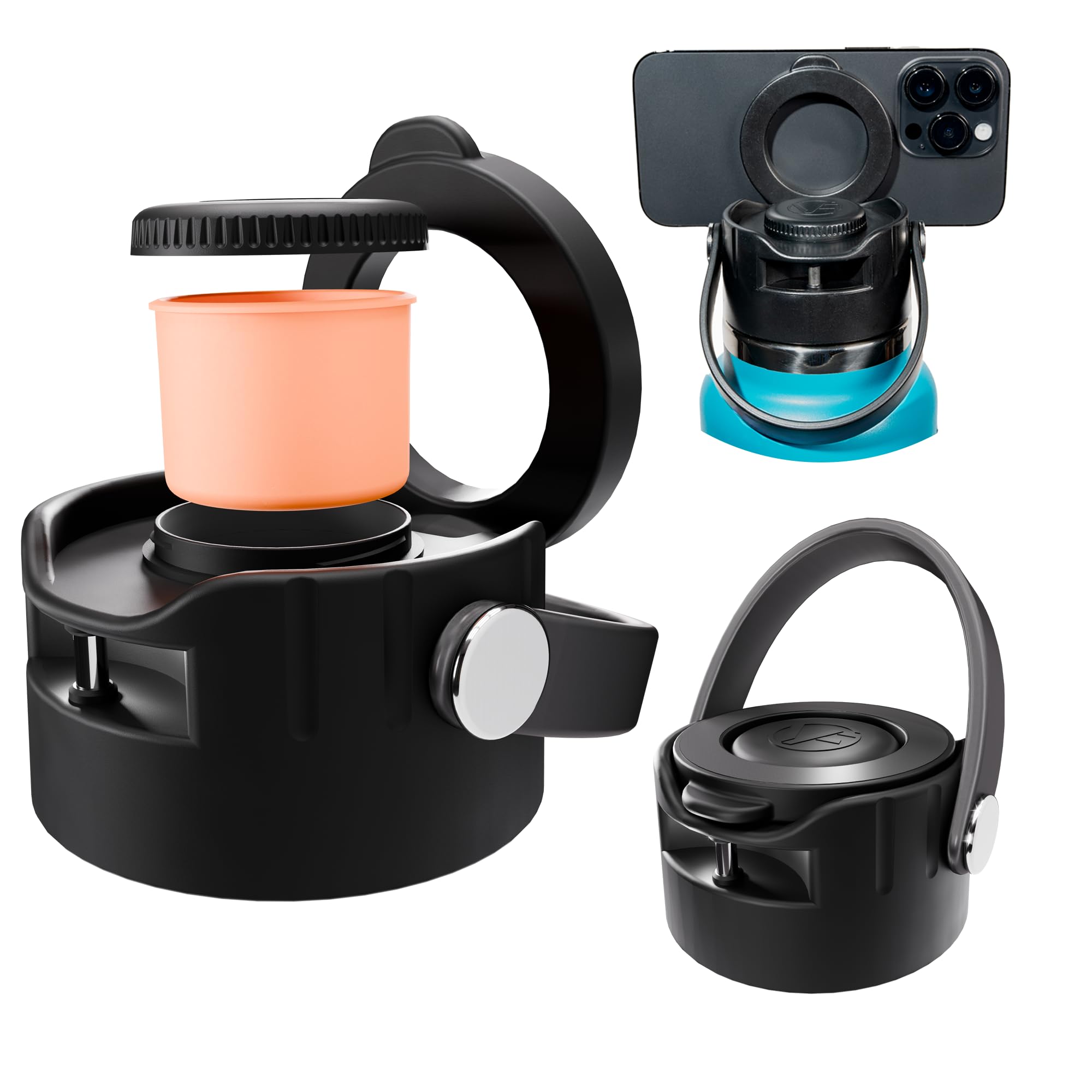 Versafactor MagSafe Wide Mouth Lid for Hydro Flask Water Bottle, Magnetic Phone Holder for All Phones, AirTag or Tile Sticker Holder and Hidden