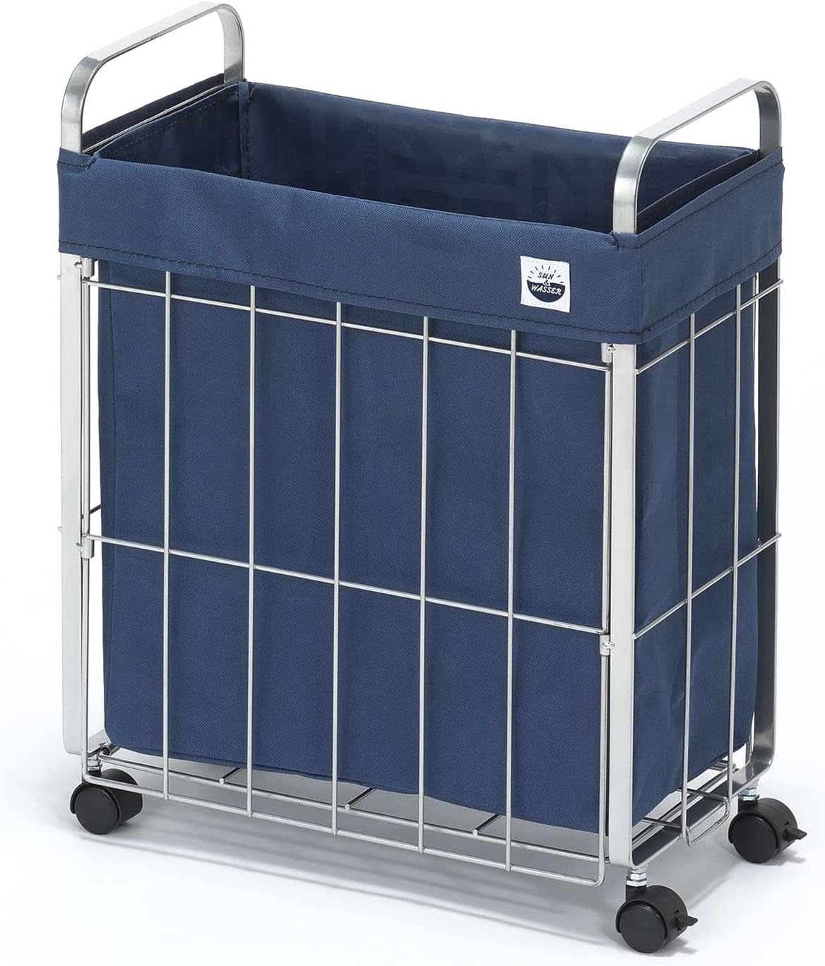 SANKA SWWB-25NV Sanbasa Laundry Basket, Folding Casters, 5.6 gal (25 L), Navy, (W x D x H): 15.6 x 8.1 x 19.1 inches (39.5 x 20.5 x 48.4 cm), Wire, Water Repellent, Stopper, Stylish, Compact, Storage, Laundry Basket, Wagon, Trash Can