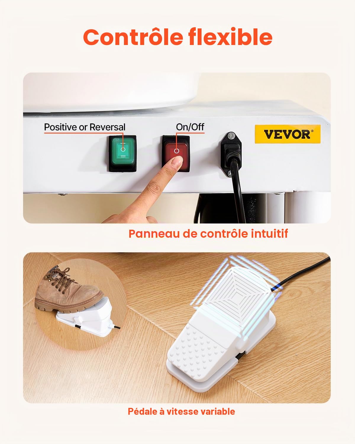 VEVOR Tour de Potier avec Plateau Tournant de 28 cm, Roue de Poterie Vitesse Réglable 60-300 tr/min, avec Pied de Levage Réglable et Bassin Amovible, pour Cours, Bricolage Artisanat Domicile, Blanc