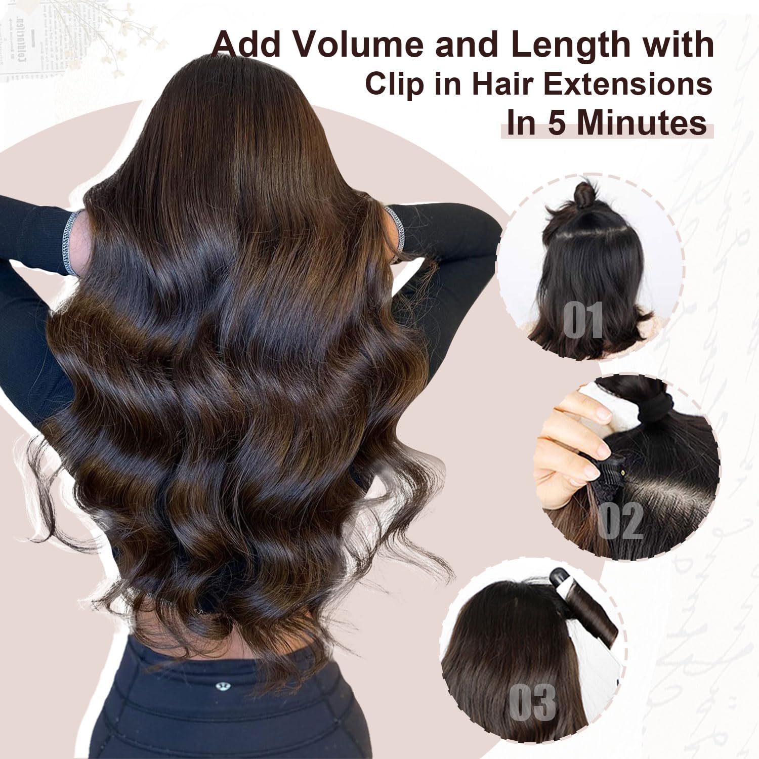 XDhair Extension Cheveux Naturel Clip 35cm 6pcs 100g Brun Noisette à Brun Cendré et blond cendré Extention de Cheveux Humains Vrai Cheveux #3/8/22 14pouces