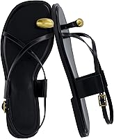 Cushionaire Corfu Women's Strappy Flat Sandals - Gold Toe Ring Accent, Adjustable Ankle Strap, Memory Foam Comfort for Summer