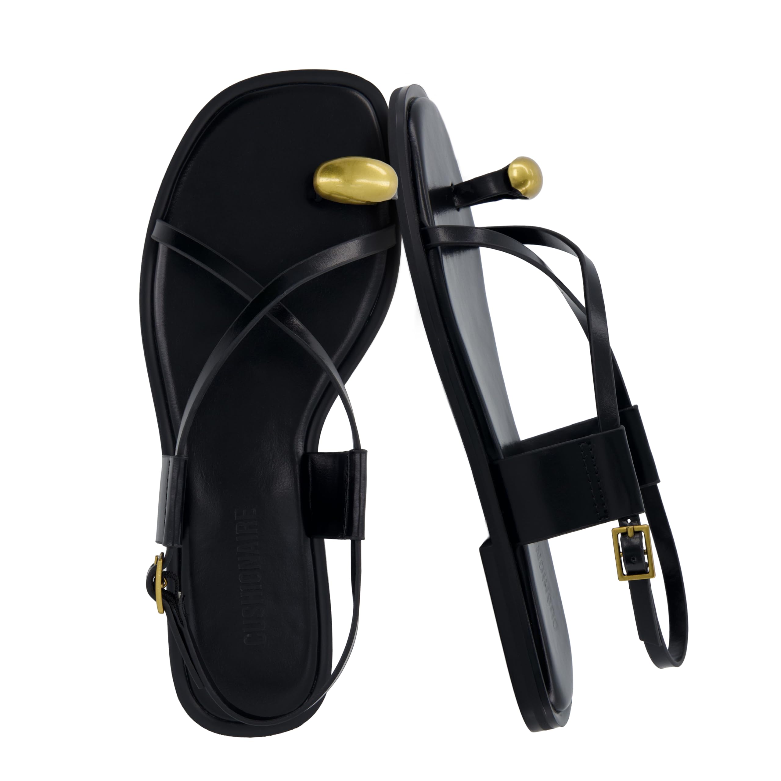 CUSHIONAIRE Corfu Flat Sandals for Women – Strappy Design with Toe Loop and Adjustable Ankle Strap – Lightweight Summer Dress Sandal