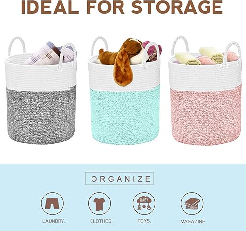 Miniatura 6 de Spmor Cestas de almacenamiento de cuerda de algodón de tamaño XXL, cesta tejida para ropa sucia para bebé, sofá, almohadas, toallas, juguetes o