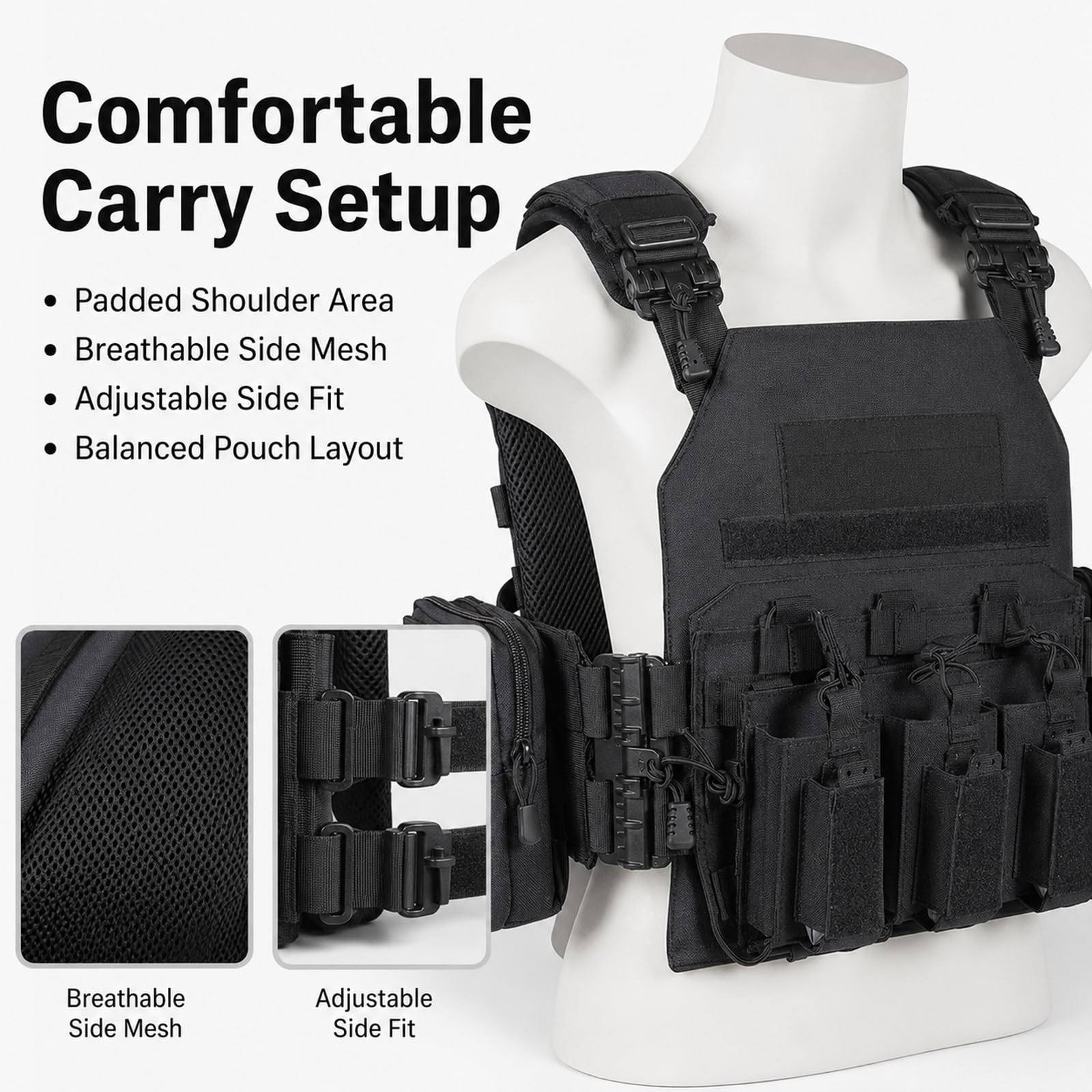 Genérico Arnes de Carga Modular Kit, Chaleco de Pecho Airsoft Ajustable | Incluye Base Bolsa Triple Panel Navegacion Bolsa Smartphone Bolsa Radio y Bolsa Trasera de Carga Utilidades