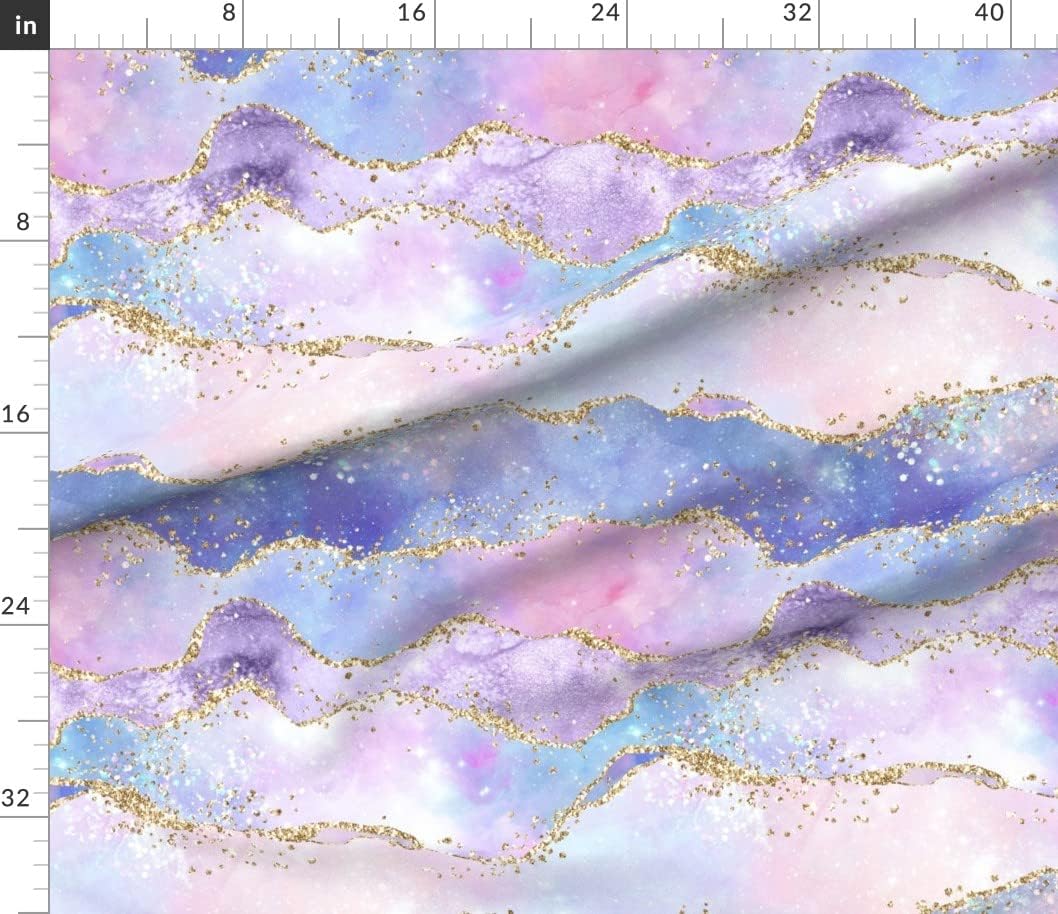 Spoonflower Fabric - Watercolor Geode Pink Purple Blue Faux Gold Metallic Look Pretty Printed on Petal Signature Cotton Fabric by The Yard - Sewing Quilting Apparel Crafts Decor