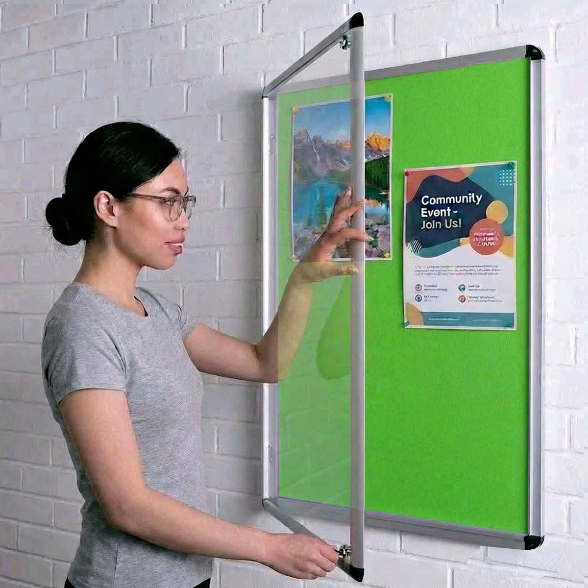 Wonderwall Classic Tamperproof Noticeboard, Apple Green Loop Nylon, Aluminium Frame, with 2 Safety Locks - Indoor use- for School, Office Display