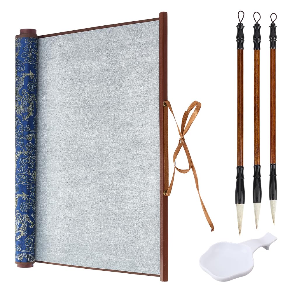OLYCRAFT Reusable Water Writing Magic Cloth Blue Chinese Magic Cloth Water Paper No Ink Chinese Calligraphy Set Traditional Calligraphy Writing Brushes Pens for Beginners Professional Practice