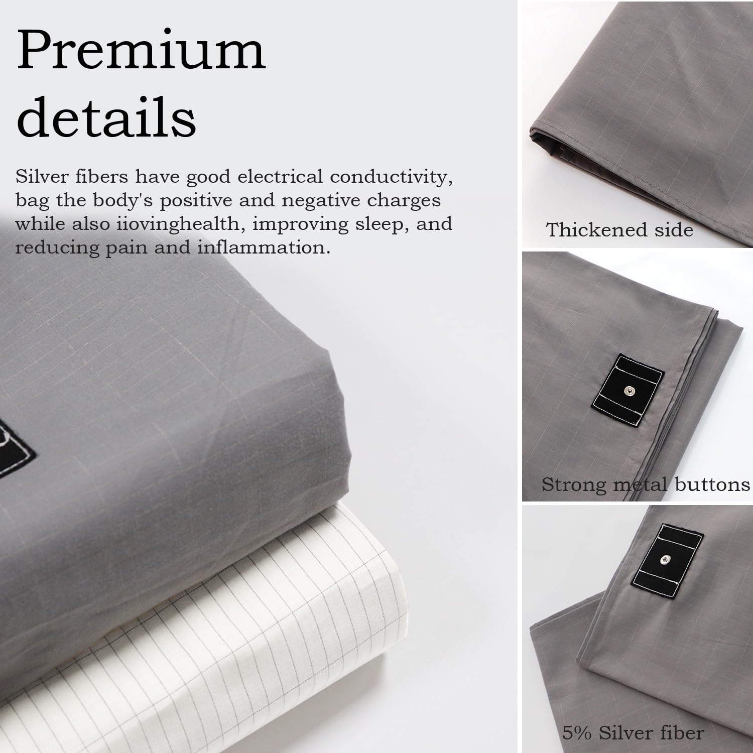 Grounding Sheet, Grounding Mat for Bed with Grounding Cord, Reduce Painful, Inflammation, Improves Sleep, 5% Silver Fiber with 95% Cotton, (27x52IN,Grey)