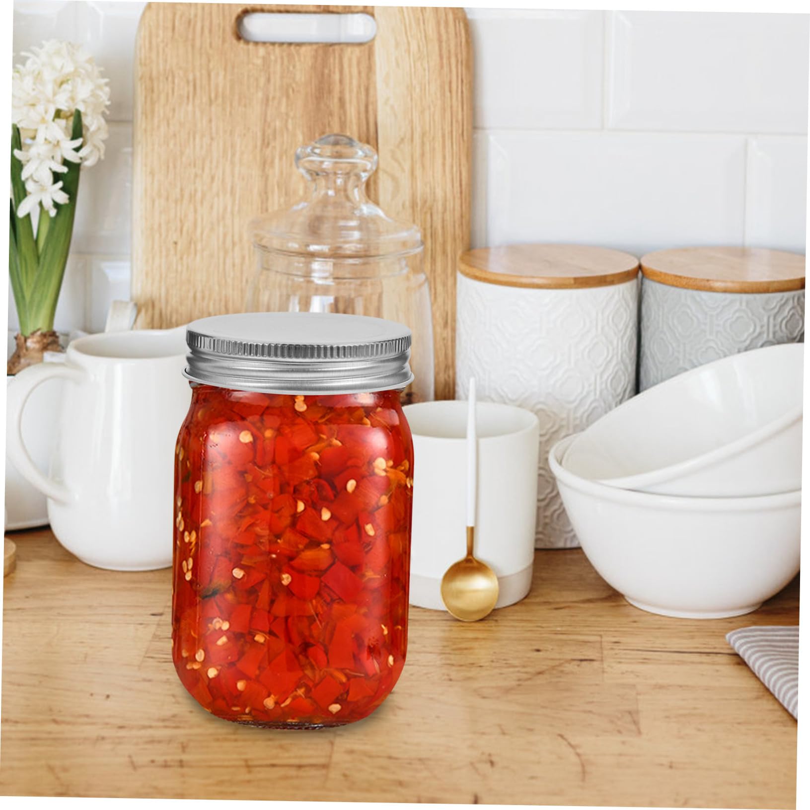Gatuida 4pezzi Barattoli di Vetro con Coperchio Piccoli Contenitori Trasparenti per Marmellata e Spezie per Dispenser di Sciroppo e Sottaceti in Cucina o Casa