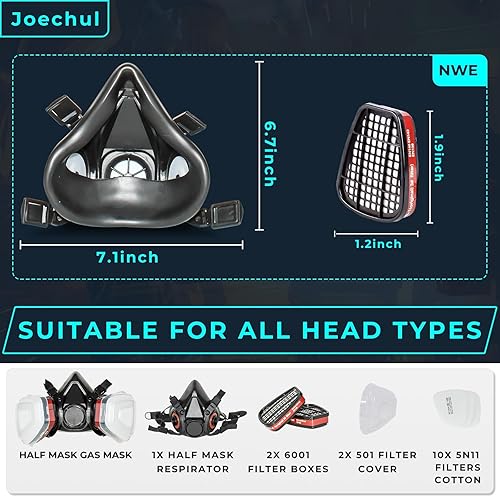 Miniatura 4 de Máscara respiradora de gas con filtros 6001, máscaras de gas de supervivencia nuclear y química para pintura, polvo, vapores orgánicos