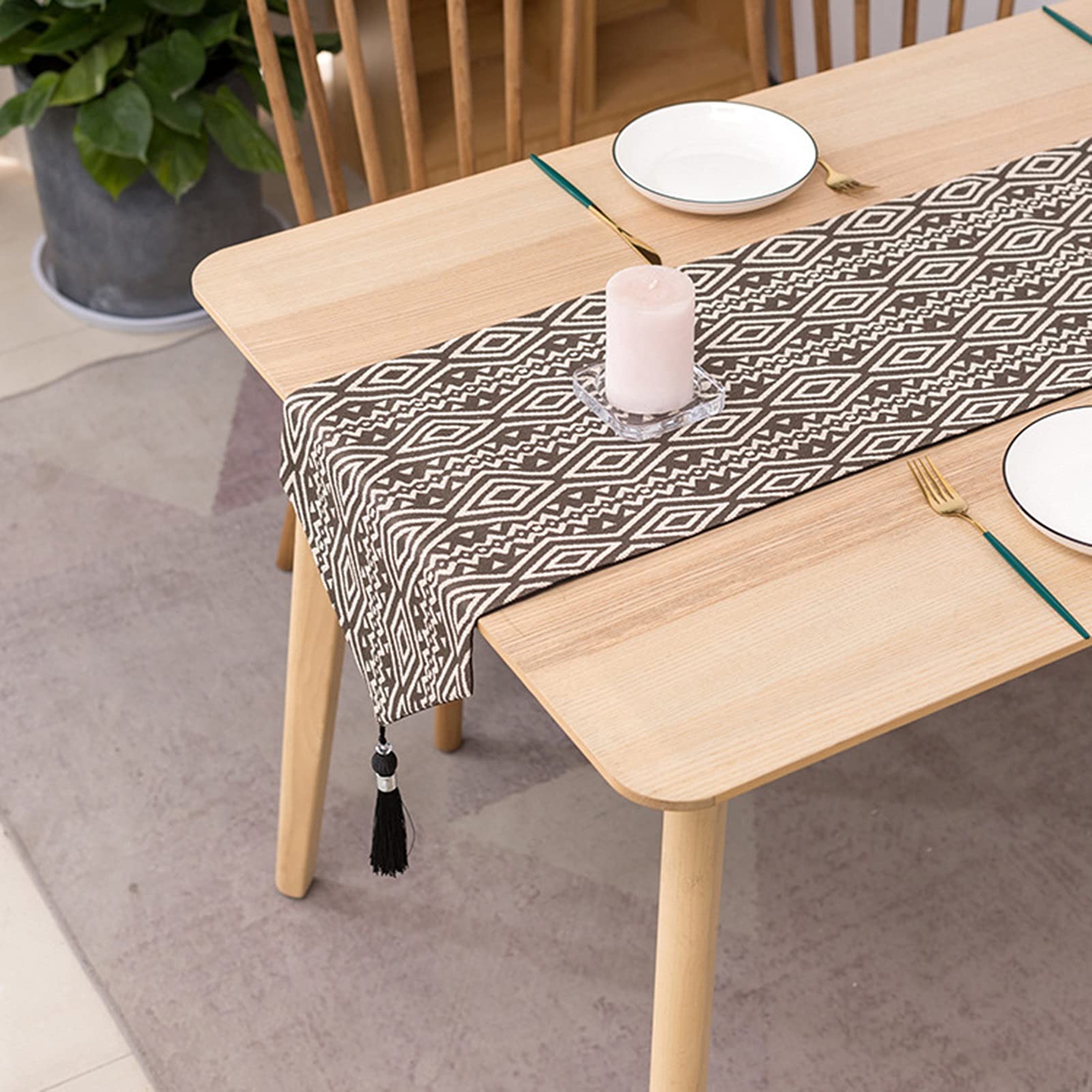 Runner Tavolo Blu Grigio Moderno 33 x 183 cm Boho Runner Tavola Tessuto in Poliestere di Cotone Centrino Rettangolare Lavabile Decorazioni Matrimonio Tavoli per Soggiorno Mobili Cucina
