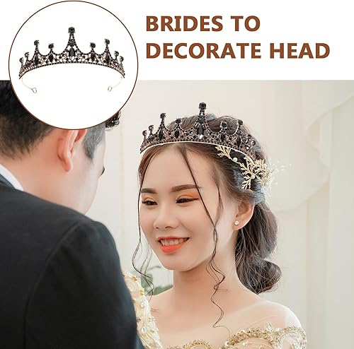 Miniatura 4 de Lurrose Tiara barroca de corona de reina para novia, diamantes de imitación negros, disfraz barroco de Halloween, baile de graduación, tiara para