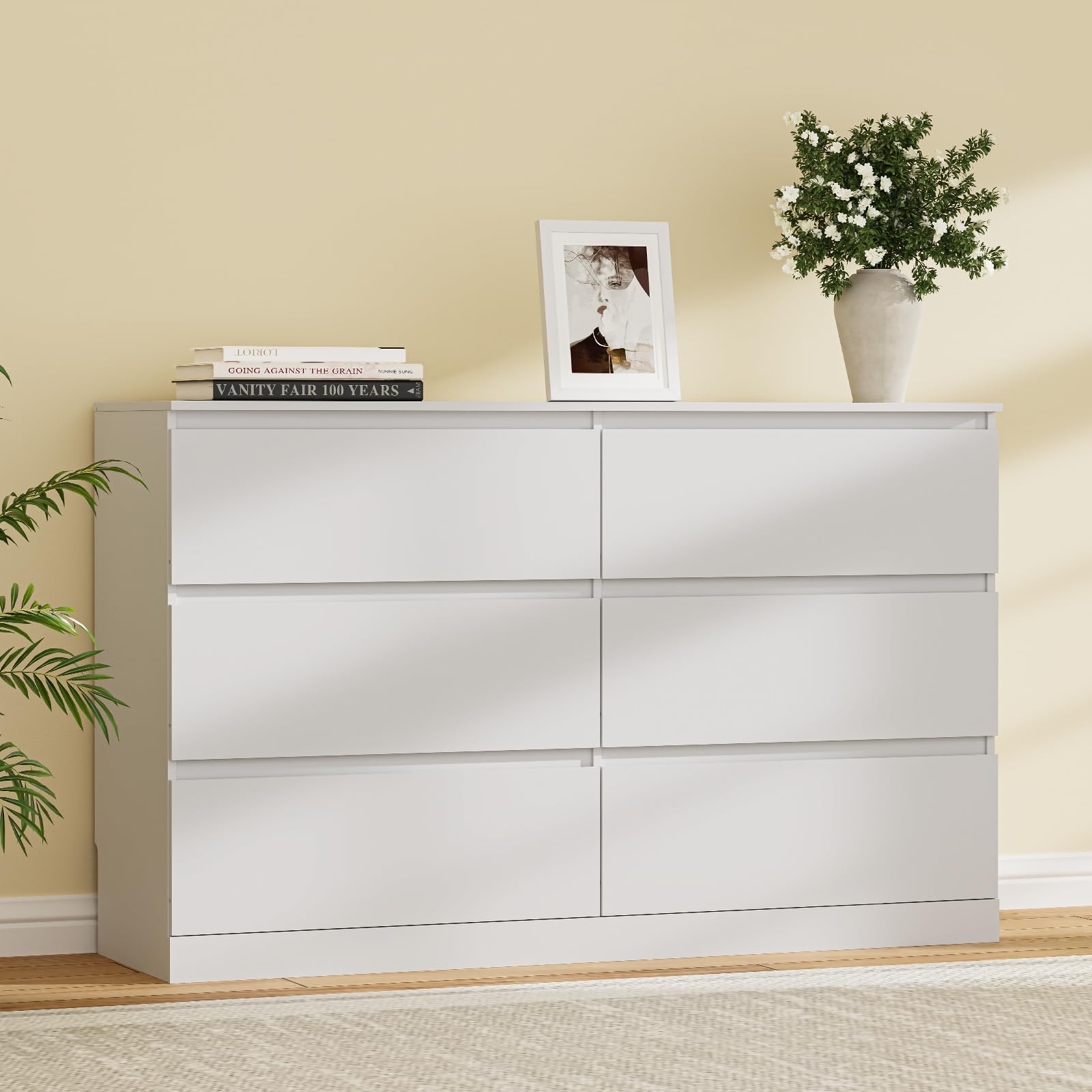 Asgolion Kommode mit 8 Schubladen, 120 x 36 x 75 cm, Moderne Kommode mit versteckter Schublade, Kommode mit Großer Kapazität, Holzkommode für Wohnzimmer, Schlafzimmer oder Flur, weiß, EU25DS126W