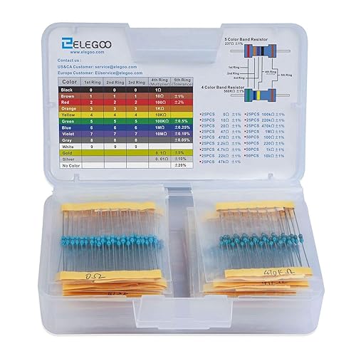 Kit de resistencia 1% surtido Elegoo, 17 valores, 0Ohm-1M Ohm (525 unidades)