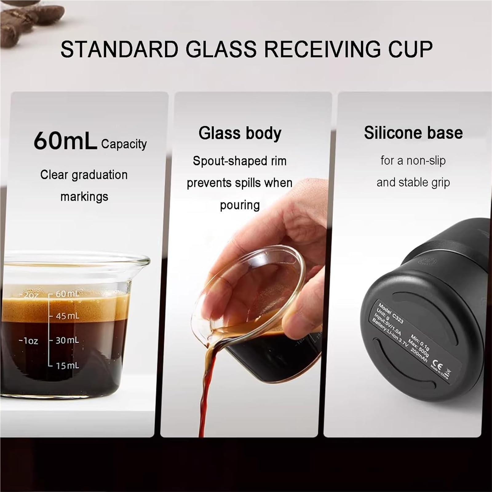 Taza Dosificadora De Café Con Báscula, Herramienta De Ponderación De Espresso, Con Pantalla Táctil LED, Precisión 0,5-99,9 G/0,1 G; 100-500g/1g, For Accesorios Dosificación