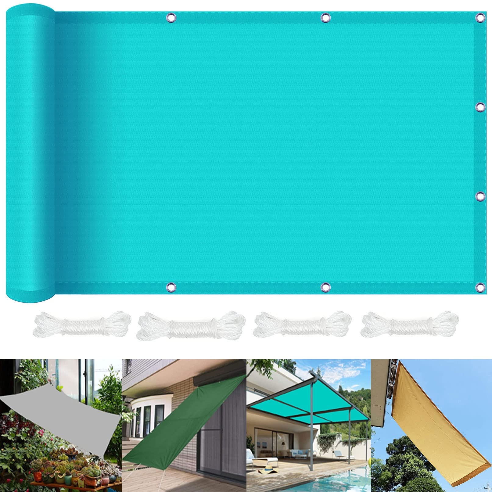 Voile d'ombrage bleu ciel 1.8x3.6m rectangulaire anti-UV avec oeillets