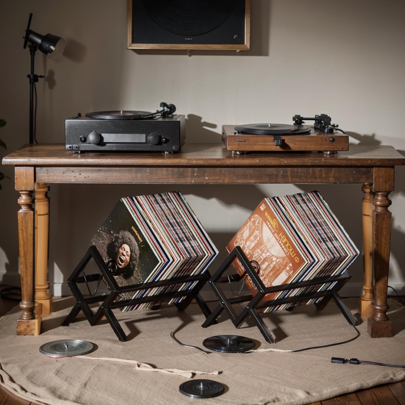 Étagère Disques pour Albums Audio, Support de Rangement Métal Vinyle, Range-Disques Moderne, Porte-Vinyle Vintage