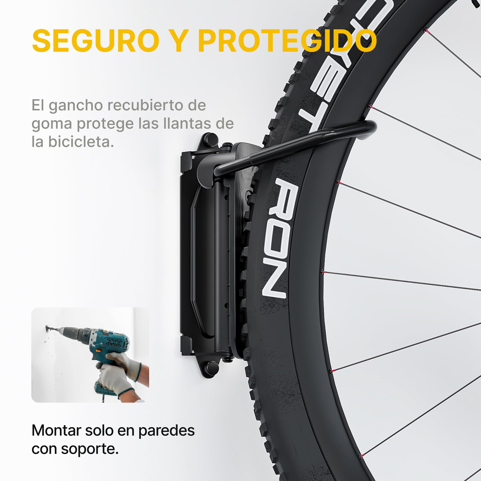 monTEK Soporte Bicicleta Pared Giratorio, Colgador Bicicleta para Garaje, Soporte Vertical para Bicicletas MTB y Carretera, Ahorra Espacio