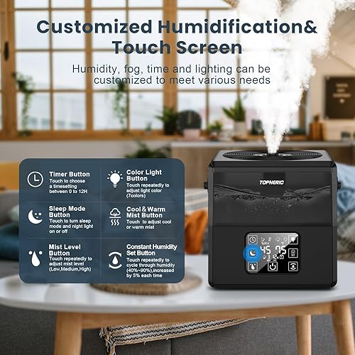 Miniatura 4 de Humidificadores para dormitorio, humidificador de llenado superior de 6 L, humidificador de niebla fría y cálida para el hogar, bebé, guardería,