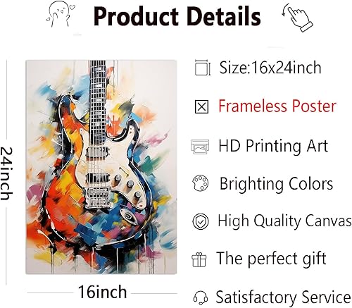 Miniatura 3 de Arte de pared de guitarra de graffiti, arte colorido de guitarra en acuarela, arte de graffiti, decoración de habitación, música estética, arte de