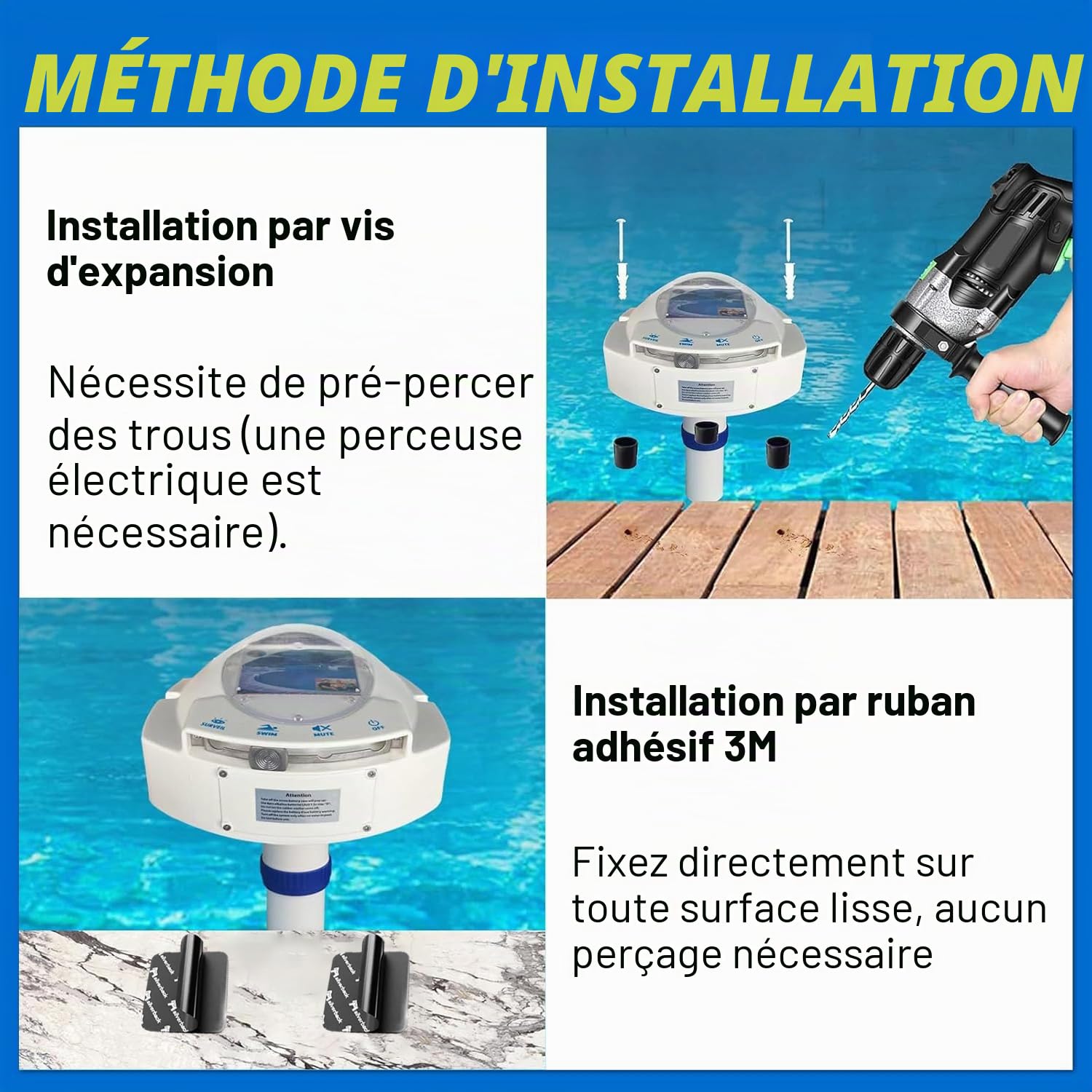 Alarme de Piscine avec récepteur à Distance, système de Surveillance des noyades sous-Marines, Alimentation par Piles, alarmes de Piscine pour piscines creusées et Hors Sol, Protection de sécurité