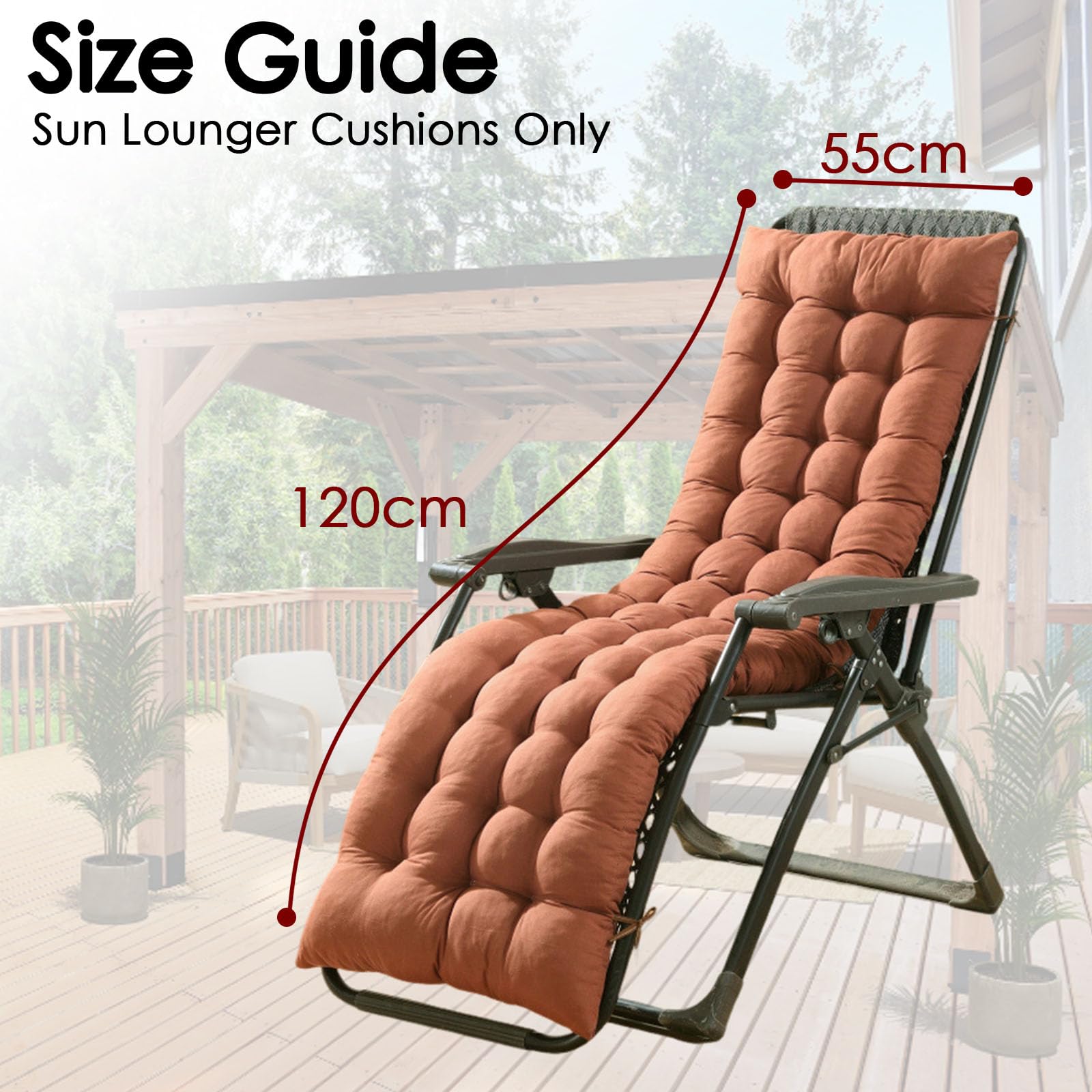 Cuscino per Sedia a Sdraio con Cinghie, Cuscino Imbottito di Ricambio per Poltrona Sedia Sdraio Morbido e Antiscivolo per Interni ed Esterni, Giardino, Patio (BZM-013 Cachi,55 * 120cm)