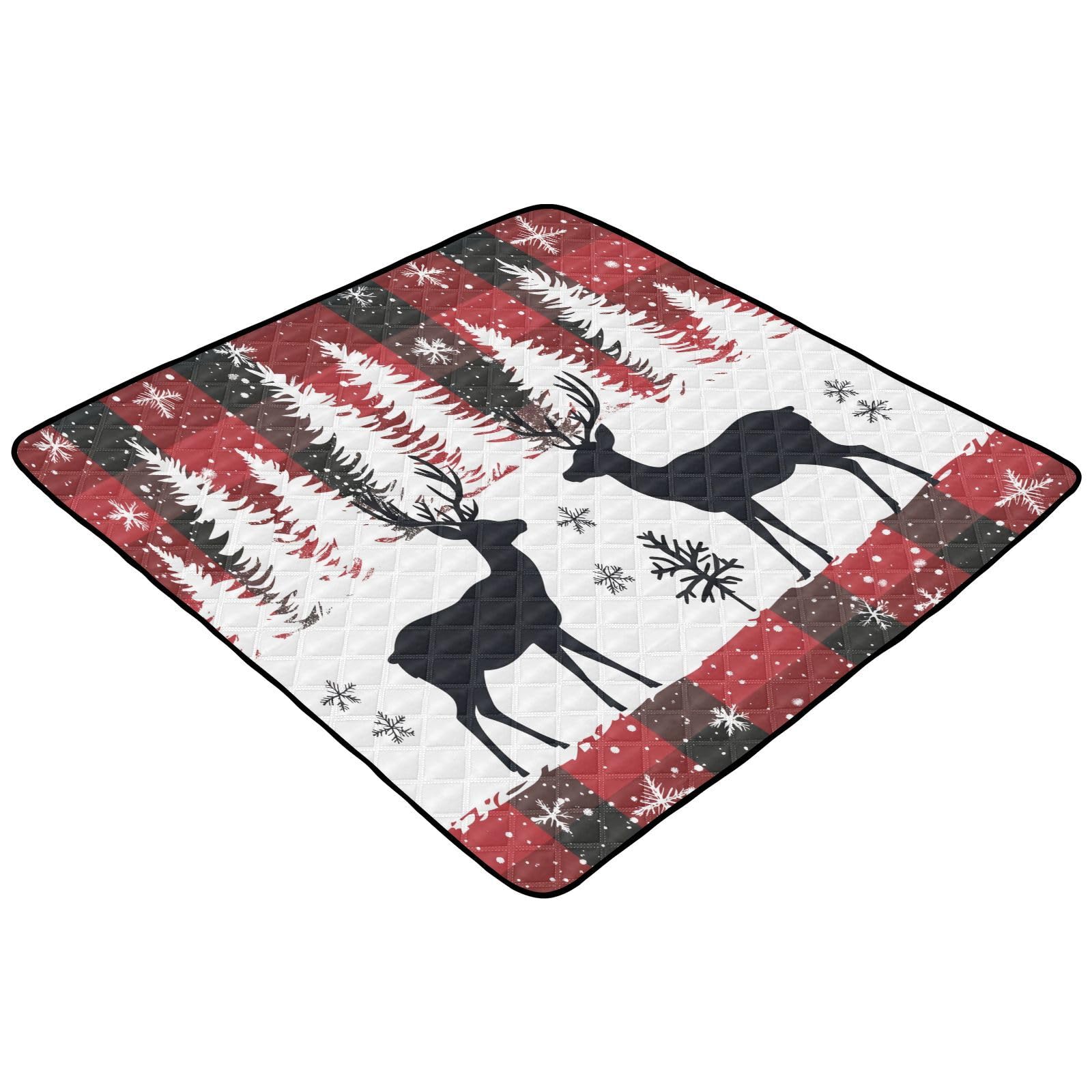 BOESI Doodle Elk and Snowflake Pattern Baby Play Mat, 50“ X 50” Washable Folding Crawling Mat, Baby Floor Mat, Soft, Thick, Non-Slip