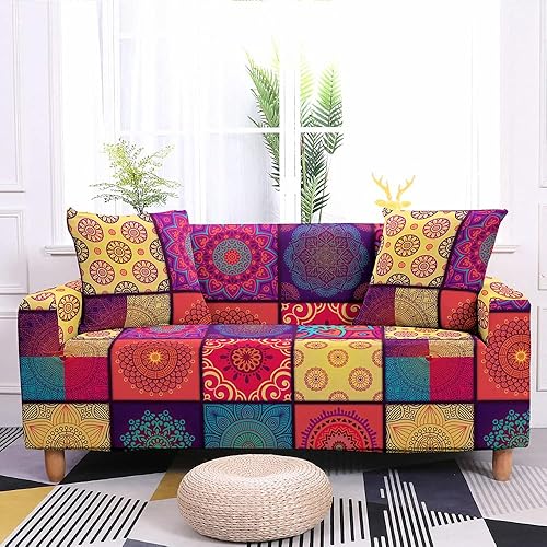 ASOZDCD - Fundas de sofá de alta elasticidad de 1, 2, 3, 4 plazas, diseño bohemio con mandala impresa en 3D, fundas elásticas universales para sofá