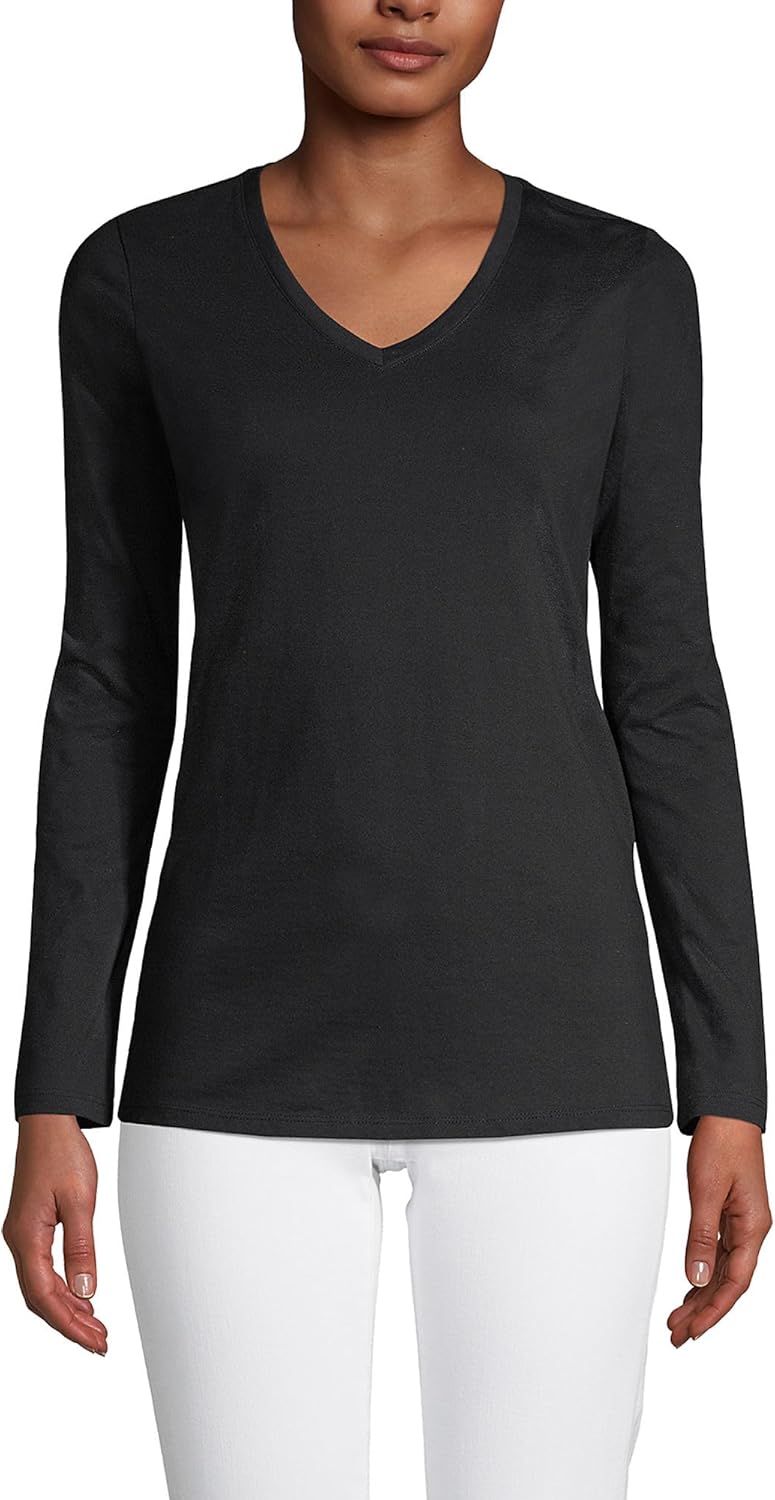 Lands' End Women's Relaxed American-Grown Supima Cotton Long Sleeve V-Neck T-Shirt