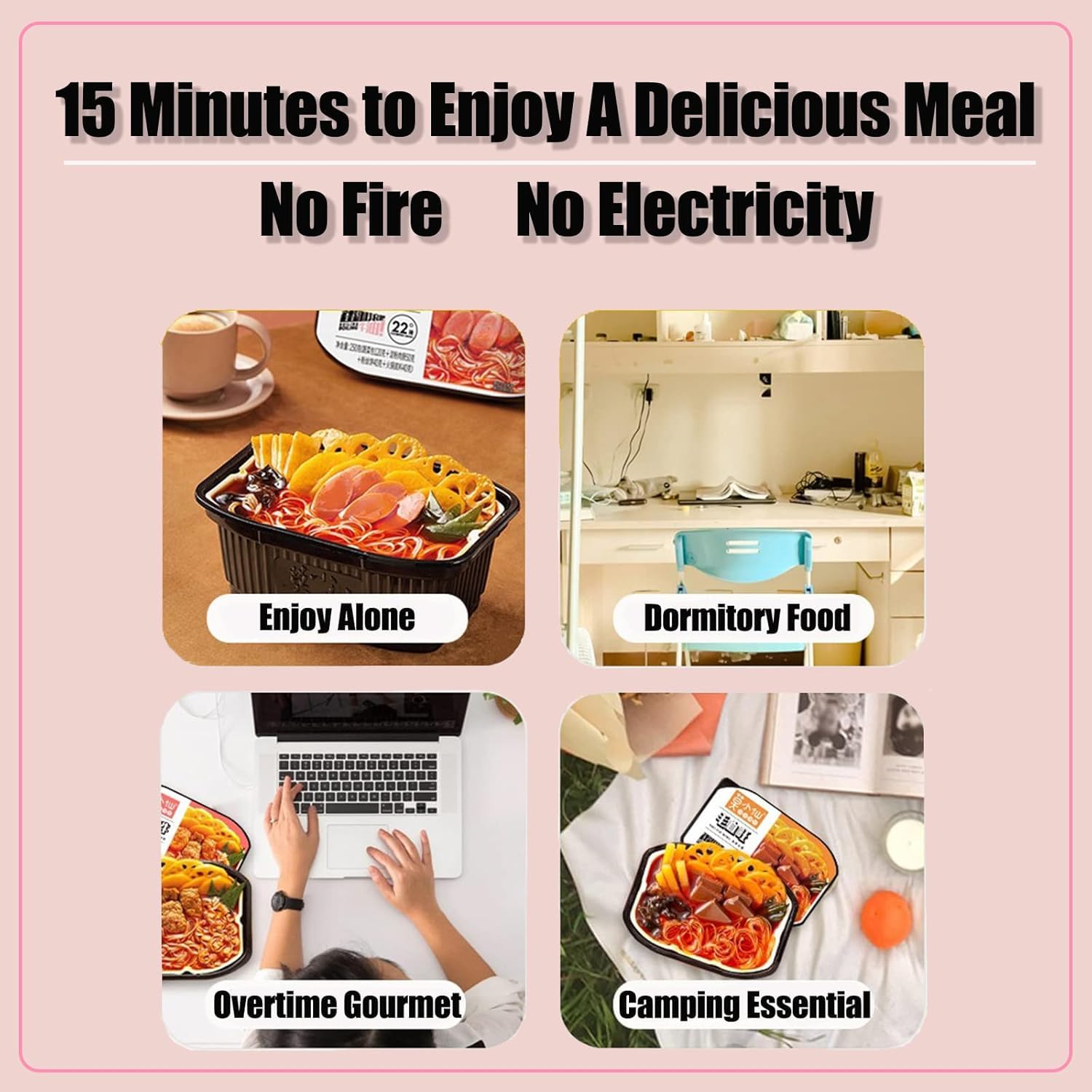 SntCrave Self-Heating Vegan Hot Pot 860g | Spicy Malatang 2 x 430g | Ready in 15 minutes using cold water in the heating tray; no hob or electricity needed for camping picnics and travel. product thumbnail 9