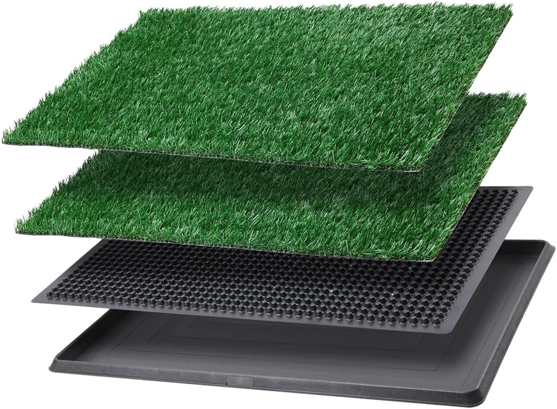 Artificial Grass Dog Pee Pad with Tray,Washable 3-Layer Puppy Training Pad ForIndoor and Outdoor Use,Multiple Size Indoor Outdoor Use Media Dog Pad