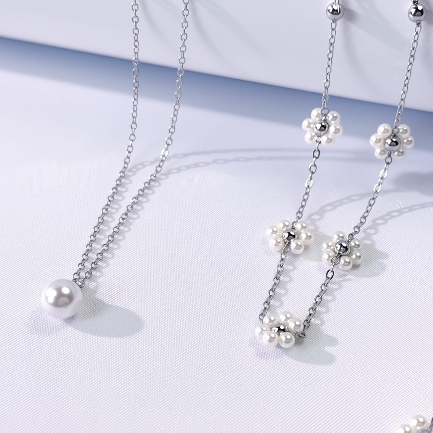 Gold Jewelry Set for Women Dainty 18K Gold Silver Plated Layered Daisy Pearl Flower Choker Necklaces Set Flower Bracelet & Drop Earrings Wedding Jewelry for Christmas Birthday Gifts - Image 7