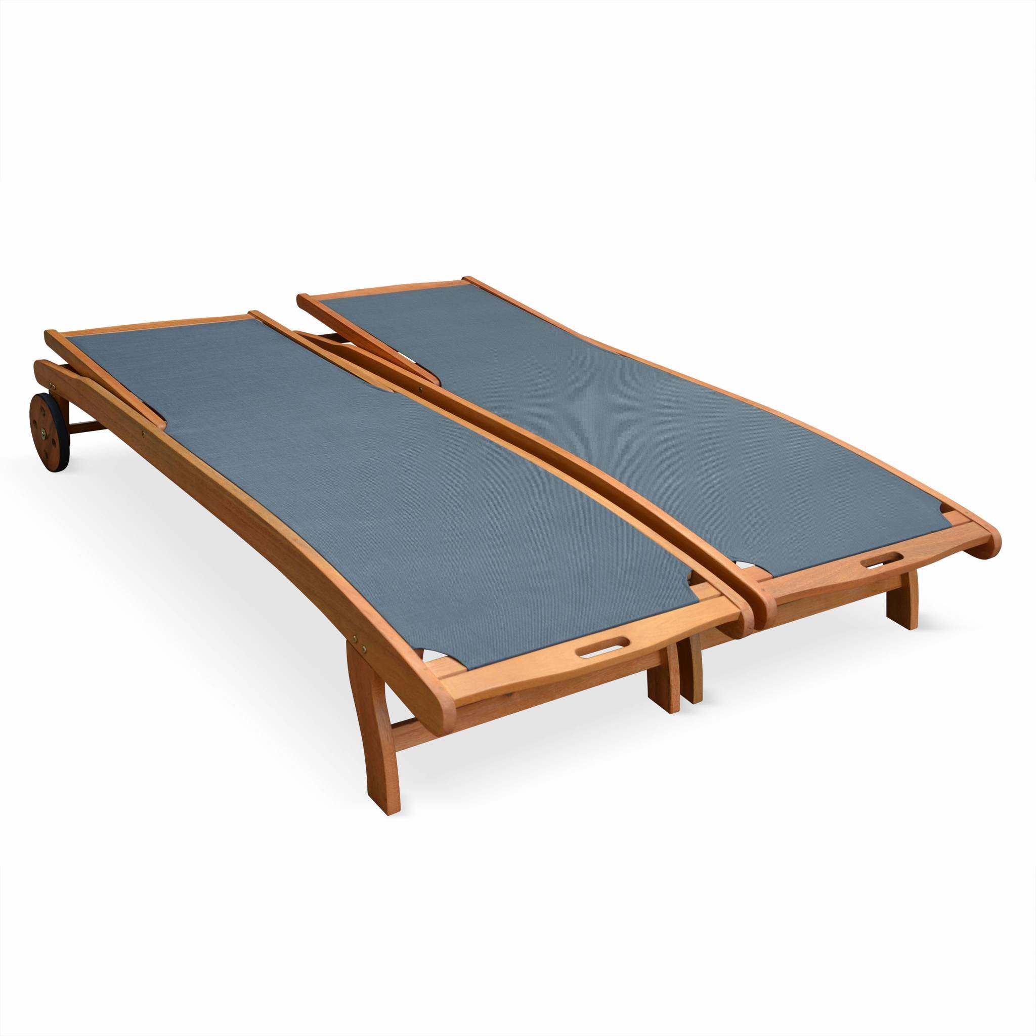 Set 2 lettini prendisole in legno multiposizione con ruote Antracite - 196x68x91 cm
