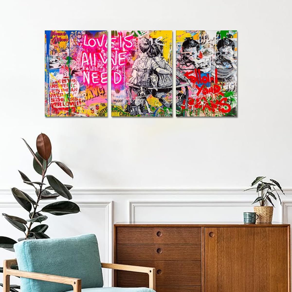 MAMAGO 3 Pieces Banksy Street Wall Art Colorful Graffiti Abstract Canvas Wall Art Paintings Mural Pop Art for Living Room Home Office Wall Decor Framed-12 x16 x3pcs