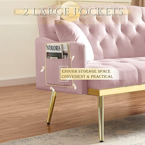 Miniatura 21 de Antetek Silla decorativa tapizada de terciopelo, sillón moderno, sillón individual con patas de metal dorado, silla de lectura copetuda para sala de