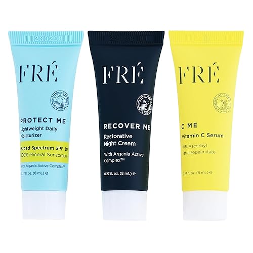 FRÉ Deluxe Mini Set – Productos esenciales para el cuidado de la piel limpio de tamaño viaje con suero C ME, seguro para arrecifes, vegano