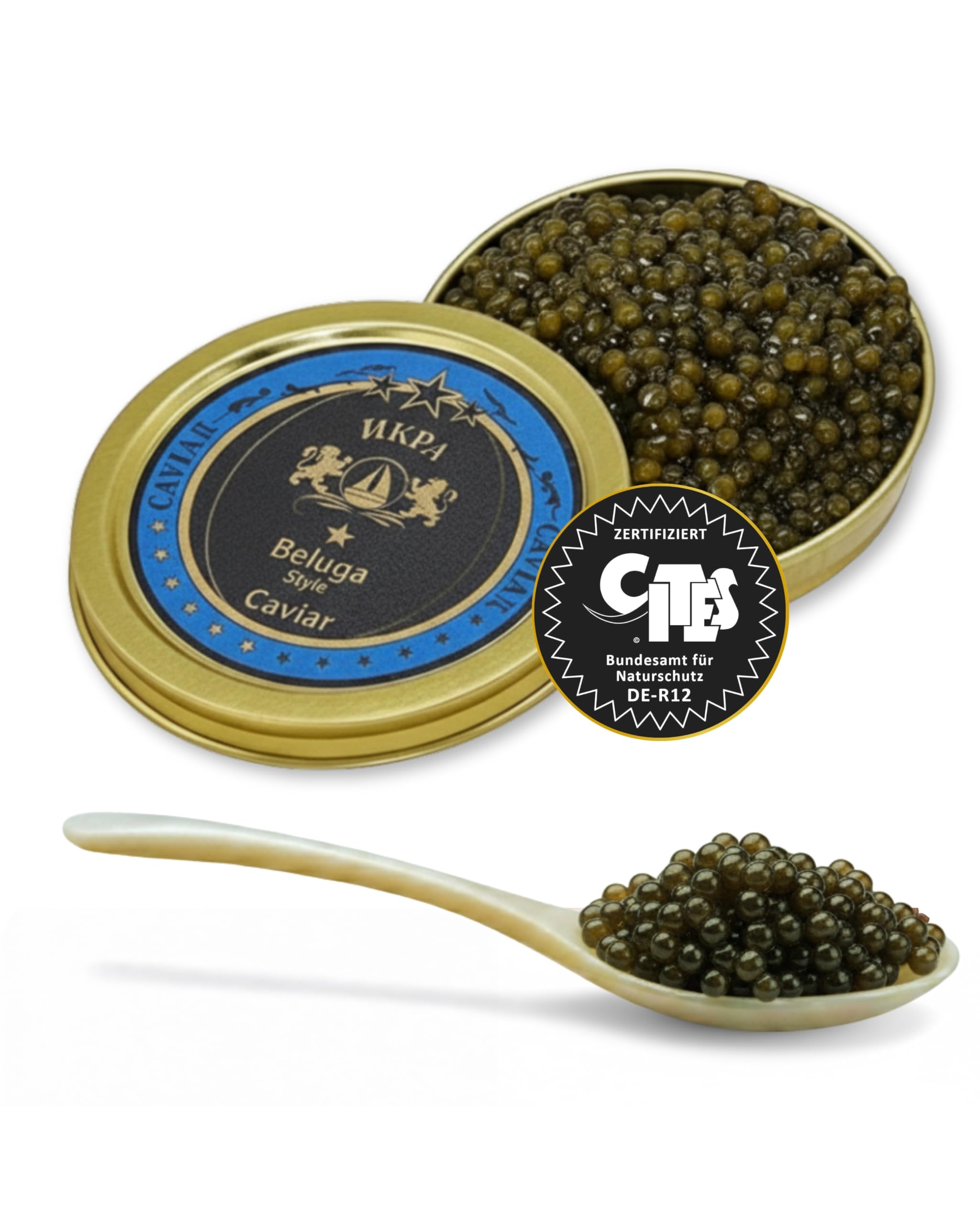 SEPEHR DAD CAVIAR Beluga Premier Kaviar 50 g I großes Korn 2,9-3,1 mm I Beluga Premier Caviar aus nachhaltiger Aquakultur I mild & fein-sahnig I exklusiver Stör Kaviar aus Kaluga Hausen Störrogen