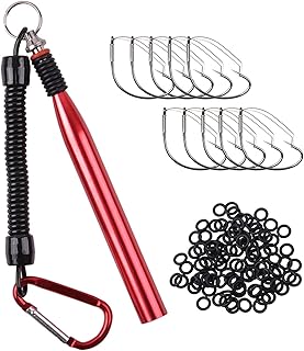 Soft Plastic Lure Sets Wacky Rig Worm Bait Lure Kit Weedless Hooks, Fishing Nail Sinker,Black Wacky O-Rings Trout Salmon Walleye Tackle Box Saltwater Freshwater