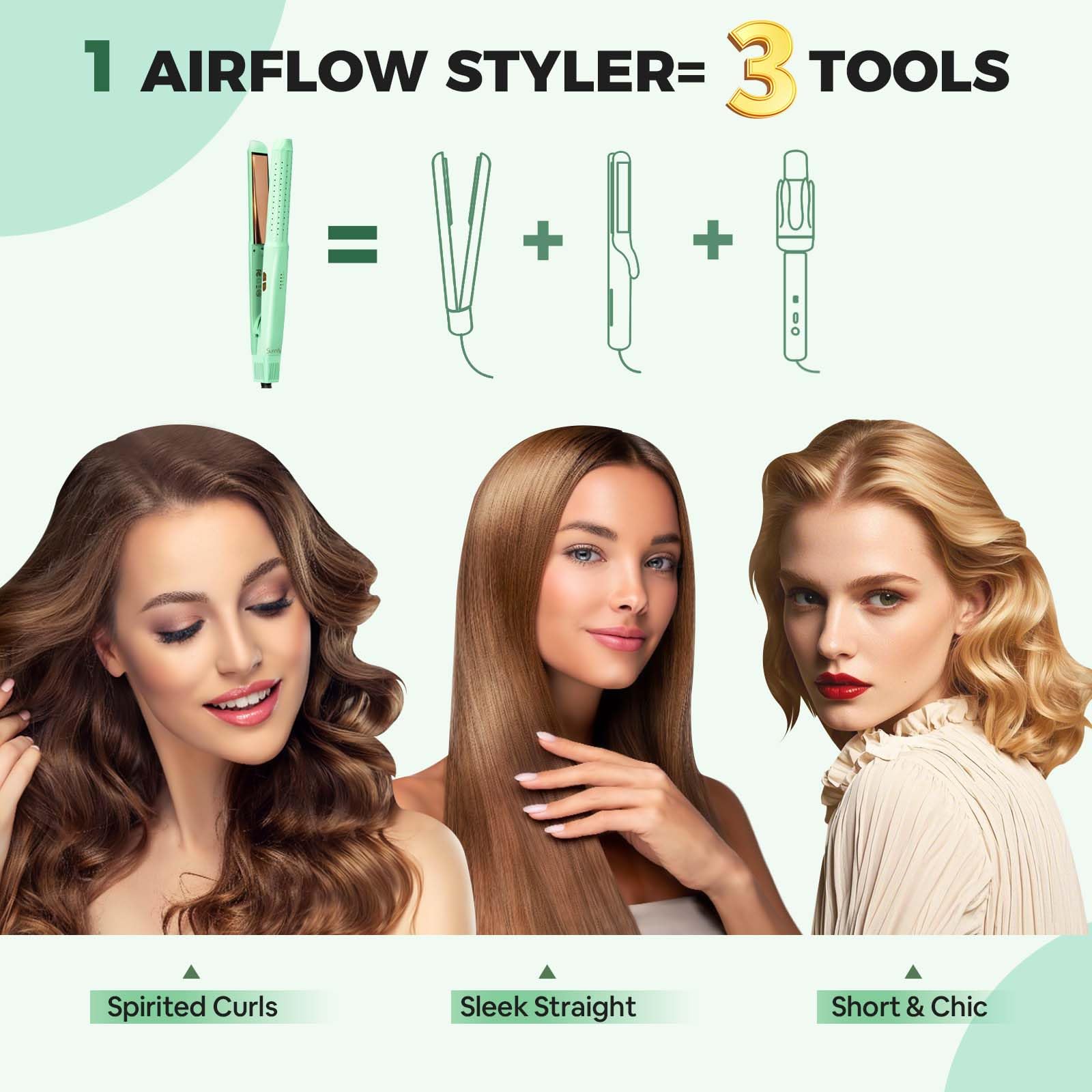 SUNMAY Bliz 360°Airflow Piastra per Capelli con Ioni Negativi, Piastra e Arricciacapelli 2 in 1 con Aria Fredda Ventilata per Bloccare lo Stile, Piastre in Lega di Titanio, Doppia Tensione